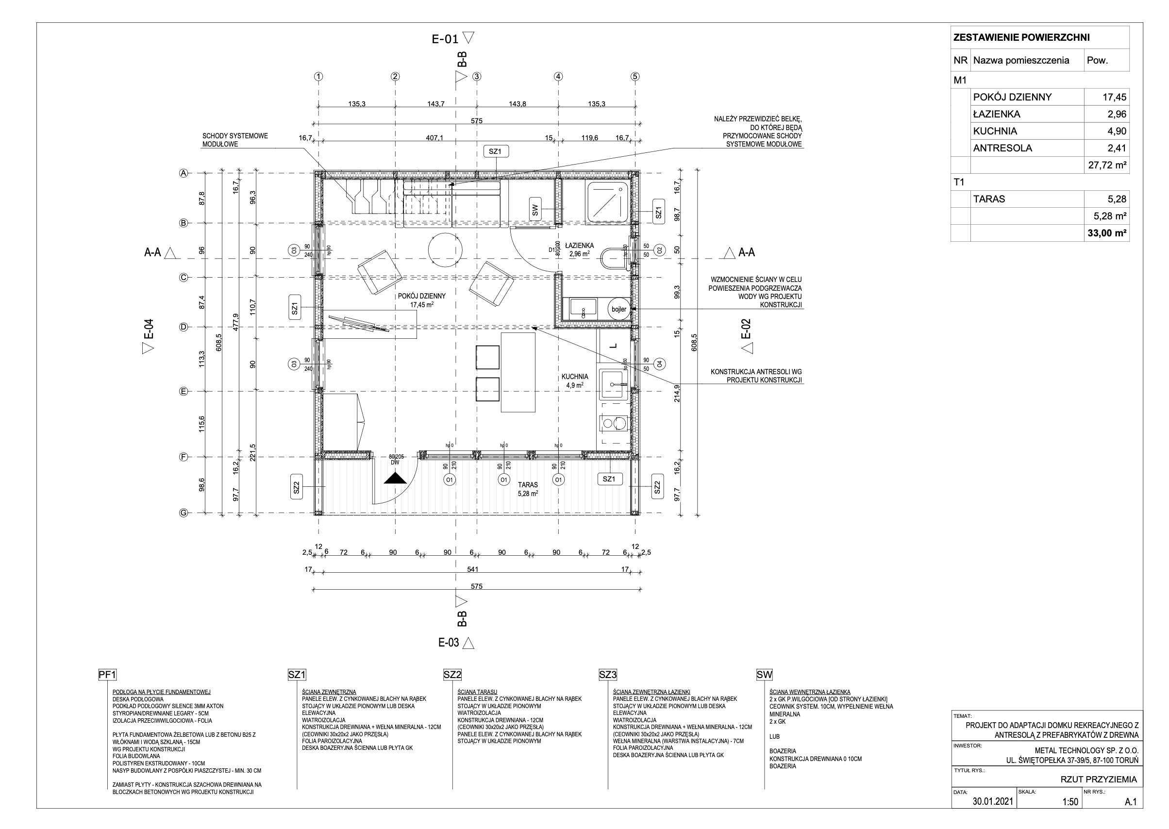 Rzut domu Barn 35 m2 z antresolą